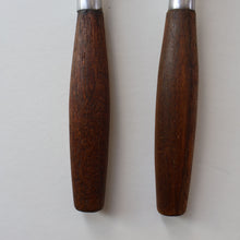 Load image into Gallery viewer, 1950s. Pair of Vintage DANSK Fjord Pattern Four-Prong Forks. Stainless Steel with Teak Handles. 7 1/4 inches
