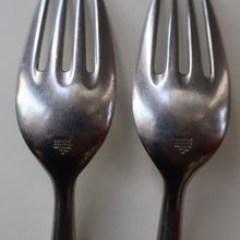Load image into Gallery viewer, 1950s. Pair of Vintage DANSK Fjord Pattern Four-Prong Forks. Stainless Steel with Teak Handles. 7 1/4 inches
