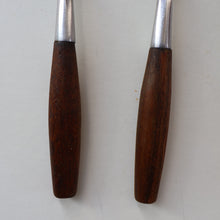 Load image into Gallery viewer, 1950s. Pair of Vintage DANSK Fjord Pattern Four-Prong Forks. Stainless Steel with Teak Handles. 7 1/4 inches
