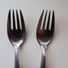 Load image into Gallery viewer, 1950s. Pair of Vintage DANSK Fjord Pattern Four-Prong Forks. Stainless Steel with Teak Handles. 7 1/4 inches
