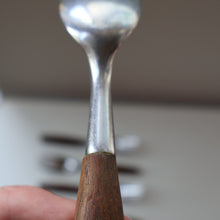 Load image into Gallery viewer, 1950s. Set of Six Vintage DANSK Fjord Pattern Four-Prong Forks. Stainless Steel with Teak Handles. 7 1/4 inches
