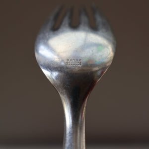 1950s. Set of Six Vintage DANSK Fjord Pattern Four-Prong Forks. Stainless Steel with Teak Handles. 7 1/4 inches