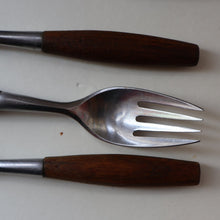 Load image into Gallery viewer, 1950s. Set of Six Vintage DANSK Fjord Pattern Four-Prong Forks. Stainless Steel with Teak Handles. 7 1/4 inches
