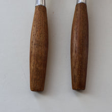 Load image into Gallery viewer, 1950s. PAIR of Vintage DANSK Fjord Pattern Dessert or Soup Spoons. Stainless Steel with Teak Handles. 7 1/8 inches
