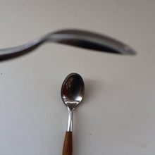 Load image into Gallery viewer, 1950s. PAIR of Vintage DANSK Fjord Pattern Dessert or Soup Spoons. Stainless Steel with Teak Handles. 7 1/8 inches
