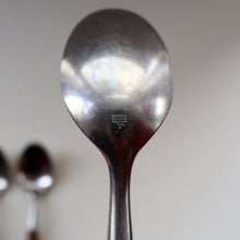 Load image into Gallery viewer, 1950s. Set of Six Vintage DANSK Fjord Pattern Dessert or Soup Spoons. Stainless Steel with Teak Handles. 7 1/8 inches
