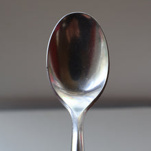 Load image into Gallery viewer, 1950s. Set of Six Vintage DANSK Fjord Pattern Dessert or Soup Spoons. Stainless Steel with Teak Handles. 7 1/8 inches
