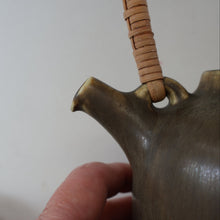 Load image into Gallery viewer, Highly Collectable 1960s DANISH ART POTTERY. Teapot with Wicker Handle. Designed by Frode Blichfeldt Bahnsen for Palshus
