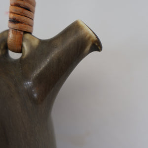 Highly Collectable 1960s DANISH ART POTTERY. Teapot with Wicker Handle. Designed by Frode Blichfeldt Bahnsen for Palshus