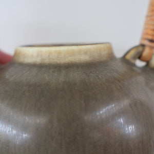 Highly Collectable 1960s DANISH ART POTTERY. Teapot with Wicker Handle. Designed by Frode Blichfeldt Bahnsen for Palshus