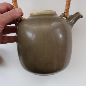 Highly Collectable 1960s DANISH ART POTTERY. Teapot with Wicker Handle. Designed by Frode Blichfeldt Bahnsen for Palshus