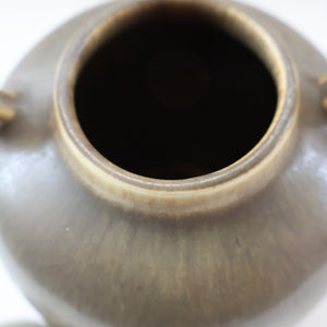 Highly Collectable 1960s DANISH ART POTTERY. Teapot with Wicker Handle. Designed by Frode Blichfeldt Bahnsen for Palshus