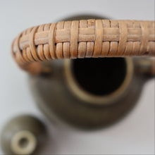 Load image into Gallery viewer, Highly Collectable 1960s DANISH ART POTTERY. Teapot with Wicker Handle. Designed by Frode Blichfeldt Bahnsen for Palshus
