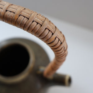 Highly Collectable 1960s DANISH ART POTTERY. Teapot with Wicker Handle. Designed by Frode Blichfeldt Bahnsen for Palshus