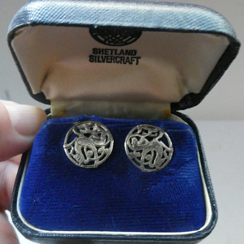 Vintage Small CLIP-ON Earrings by Shetland Silvercraft. Design Featuring the Quendale Beast