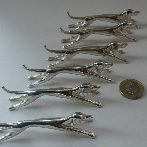 Collectable Vintage Set of SIX Silver Plate Knife Rests in the form of Running Dogs