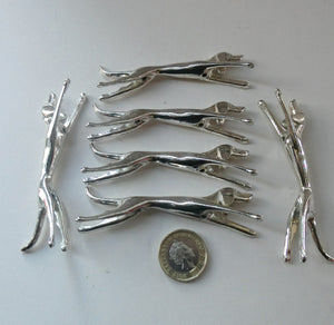 Collectable Vintage Set of SIX Silver Plate Knife Rests in the form of Running Dogs