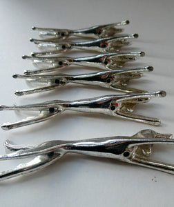 Collectable Vintage Set of SIX Silver Plate Knife Rests in the form of Running Dogs