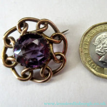 Load image into Gallery viewer, Vintage 9ct Gold Brooch. Beautifully Made Solid Gold Brooch Set with Faceted Amethyst Stone - Vintage Gold Brooch
