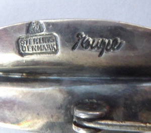 Stylish Scandinavian ANTON MICHELSEN Vintage 1950s Danish Silver Brooch. Signed AM below a Crown