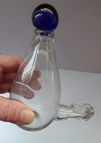 RARE GEORGIAN GLASS Bird Feeder with Bristol Blue Knop Finial; 1830s 