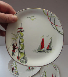 VERY RARE Vintage 1950s Meakin Fishing Pattern Plates: REGATTA PATTERN