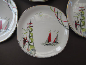VERY RARE Vintage 1950s Meakin Fishing Pattern Plates: REGATTA PATTERN