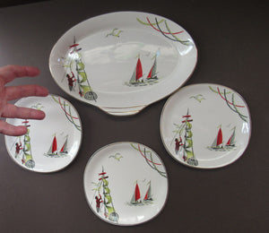 VERY RARE Vintage 1950s Meakin Fishing Pattern Plates: REGATTA PATTERN