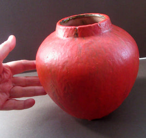 1960s West German Ruscha Vase with Scarlet Red Thick Volcano Glaze 