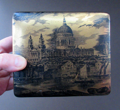 Early Portmeirion Ceramic Lidded Box with Gold Image of St Paul's Cathedral