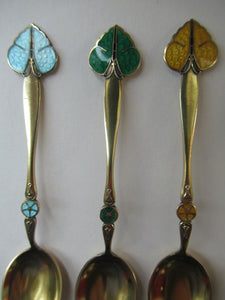 Set of Six Norwegian Silver Gilt Demitasse or Espresso Spoons