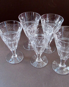 1930s / 1940s Set of Six Webb Corbett Tall Crystal Engraved Wine Glasses