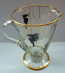 Set of SIX 1950s Cocktail Glasses Decorated with Seahorses. Plus Tall Glass Mixing Jug