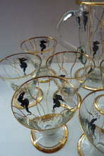 Load image into Gallery viewer, Set of SIX 1950s Cocktail Glasses Decorated with Seahorses. Plus Tall Glass Mixing Jug
