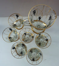 Load image into Gallery viewer, Set of SIX 1950s Cocktail Glasses Decorated with Seahorses. Plus Tall Glass Mixing Jug
