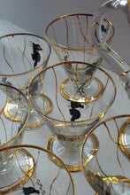 Load image into Gallery viewer, Set of SIX 1950s Cocktail Glasses Decorated with Seahorses. Plus Tall Glass Mixing Jug
