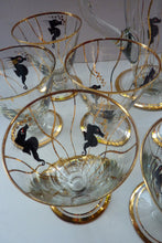 Load image into Gallery viewer, Set of SIX 1950s Cocktail Glasses Decorated with Seahorses. Plus Tall Glass Mixing Jug
