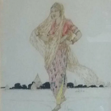 Load image into Gallery viewer, Elyse Ashe Lord (1900 - 1971). Rare 1930s LARGE Original Watercolour Painting. Indian Lady with Bird

