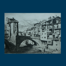 Load image into Gallery viewer, AUSTRALIAN ARTIST. Lionel Arthur Lindsay (1874 - 1861) Drypoint Etching. Old Bridge at Sospel (1927)
