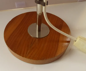 Vintage 1970s Desk Lamp. Copper Enamel Eye Ball / Globe Metal Shade. Teak Base & Fully Adjustable with Finger Switch