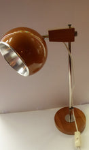 Load image into Gallery viewer, Vintage 1970s Desk Lamp. Copper Enamel Eye Ball / Globe Metal Shade. Teak Base &amp; Fully Adjustable with Finger Switch
