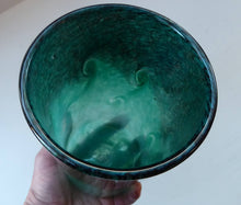 Load image into Gallery viewer, SCOTTISH GLASS. Vintage 1960s Strathearn Cylinder Shape Vase with Copper Aventurine Inclusions and Leaping Salmon Mark
