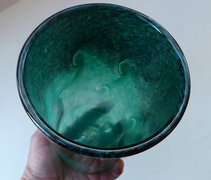 SCOTTISH GLASS. Vintage 1960s Strathearn Cylinder Shape Vase with Copper Aventurine Inclusions and Leaping Salmon Mark