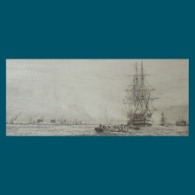Load image into Gallery viewer, ORIGINAL ETCHING: William Lionel Wyllie (1851 – 1931) HMS Victory Firing the Salute in Portsmouth Harbour. Pencil Signed
