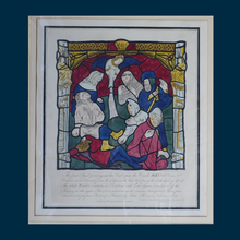 Load image into Gallery viewer, GEORGIAN Hand-Coloured Engraving; c 1805. Published by William Fowler. York Cathedral. Rare Medieval Stained Glass Window Print

