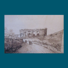 Load image into Gallery viewer, ITALIAN SCHOOL. Pen and Ink Drawing. Nero's Aqueduct, Porta Maggiore, Rome (1827)
