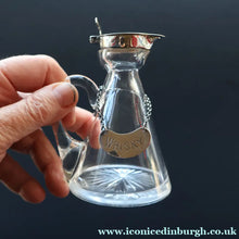 Load image into Gallery viewer, A/ ANTIQUE Edwardian WHISKY NOGGIN. Hallmarked 1907 Hukin and Heath Silver Mounts; with Cute Miniature Silver Whisky Label
