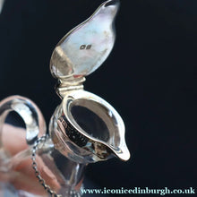 Load image into Gallery viewer, A/ ANTIQUE Edwardian WHISKY NOGGIN. Hallmarked 1907 Hukin and Heath Silver Mounts; with Cute Miniature Silver Whisky Label
