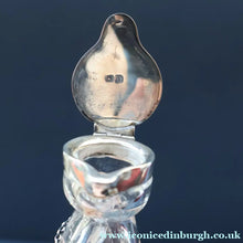 Load image into Gallery viewer, A/ ANTIQUE Edwardian WHISKY NOGGIN. Hallmarked 1907 Hukin and Heath Silver Mounts; with Cute Miniature Silver Whisky Label
