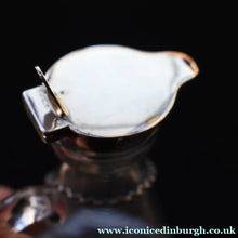 Load image into Gallery viewer, A/ ANTIQUE Edwardian WHISKY NOGGIN. Hallmarked 1907 Hukin and Heath Silver Mounts; with Cute Miniature Silver Whisky Label
